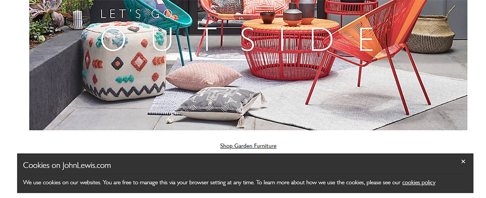 John Lewis Cookies Notice in footer