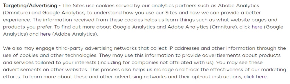 COTY Cookie Policy: Targeting Advertising clause