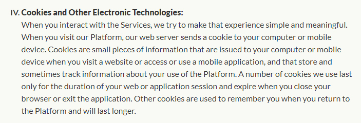 GoFundMe Privacy Policy: Cookies and Other Electronic Technologies clause excerpt