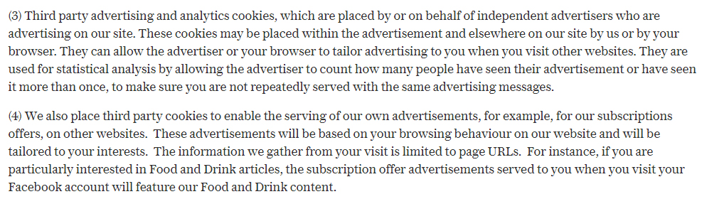 Telegraph Privacy and Cookie Policy: Third party advertising sections