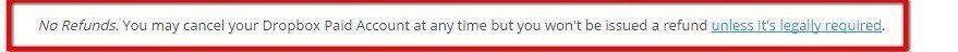 Dropbox agreement: No refunds section